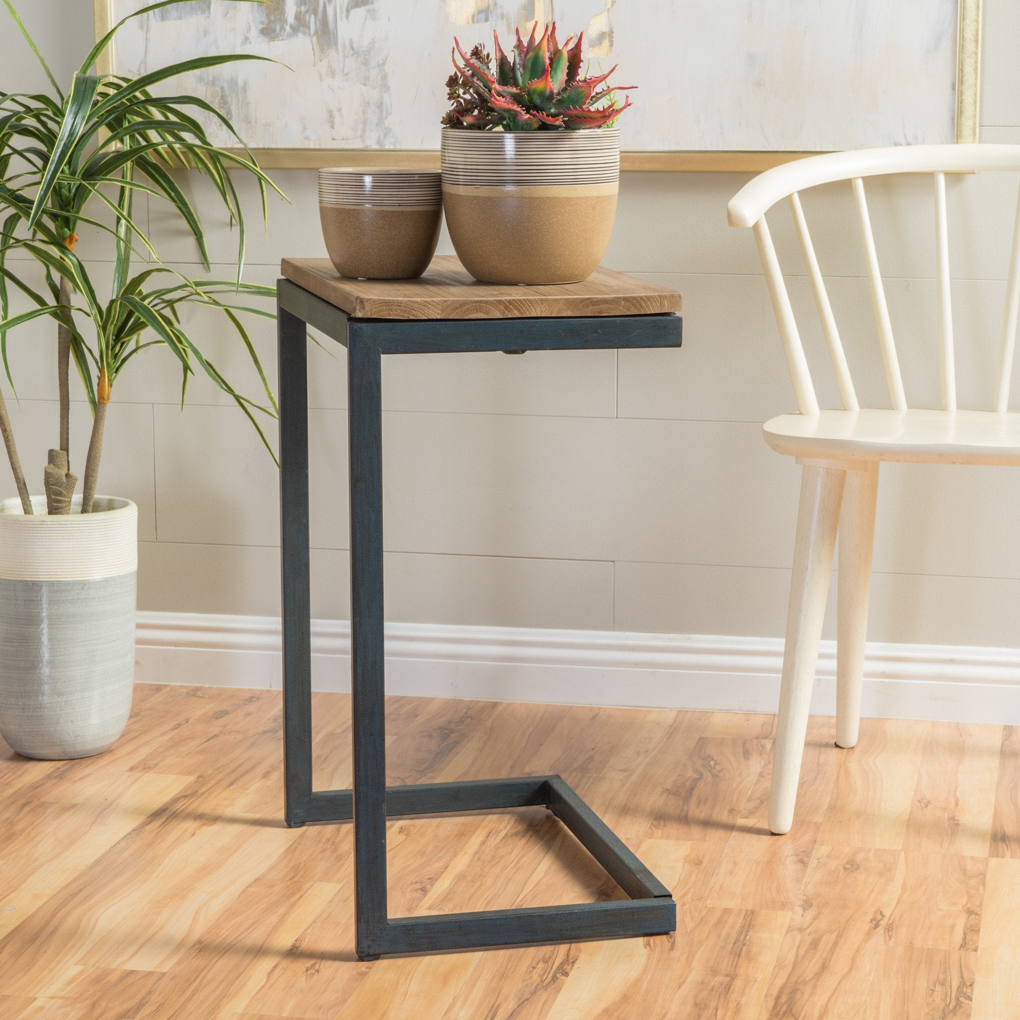 modern industrial firwood c shaped accent side table with iron frame nh780992 modern industrial firwood c shaped accent side table with iron frame nh780992