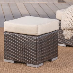 outdoor 16 inch wicker ottoman seat with water resistant cushion nh124303
