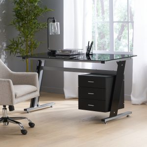 Home modern tempered glass computer desk with storage nh865592