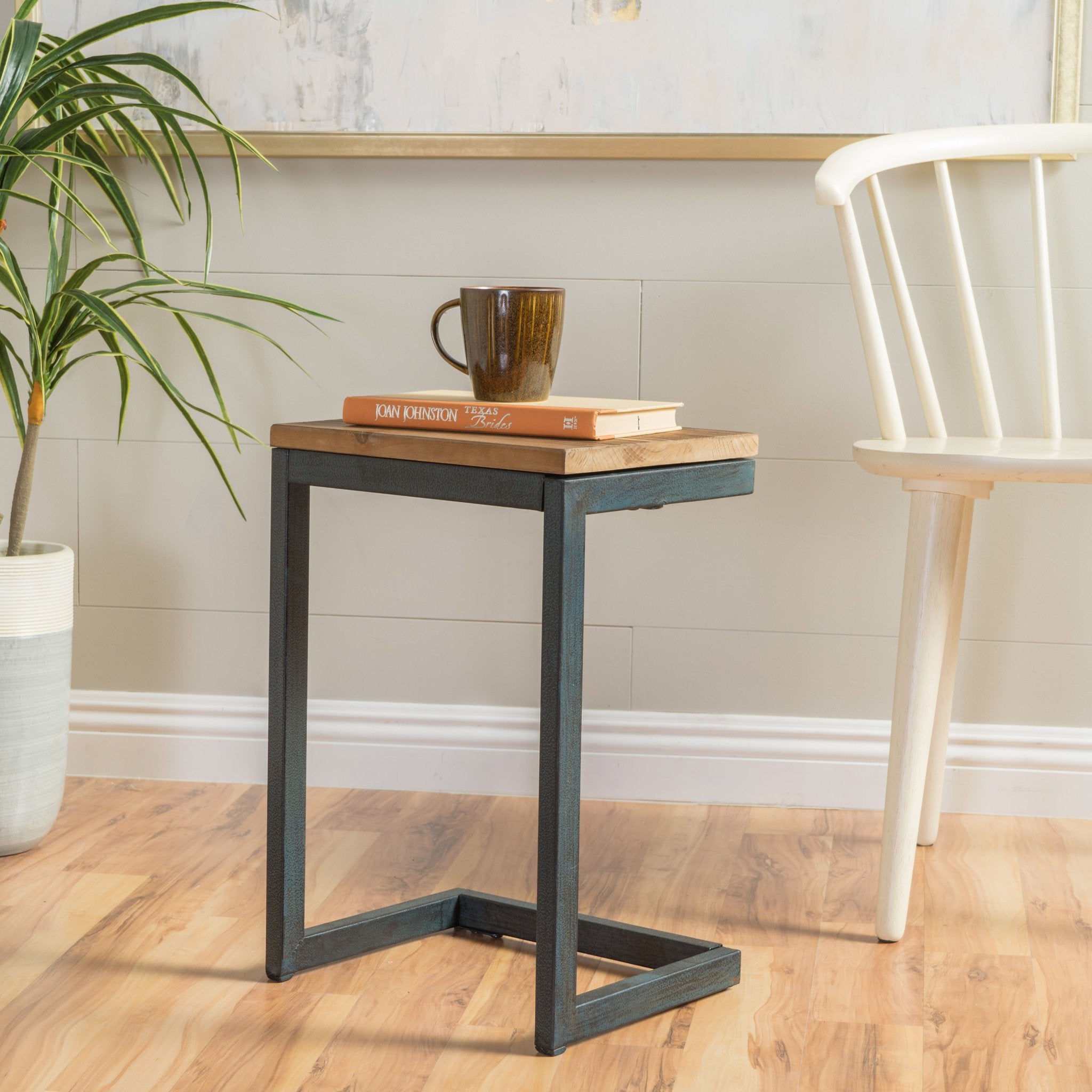 modern industrial firwood c shaped accent side table with iron frame nh780992 modern industrial firwood c shaped accent side table with iron frame nh780992