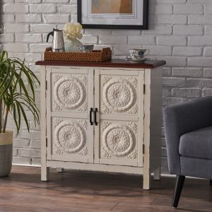 finished firwood cabinet with faux wood overlay and accented top nh362303