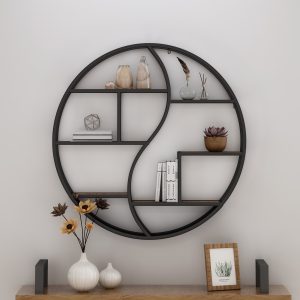 industrial wall mount round yin yang floating shelf nh001903