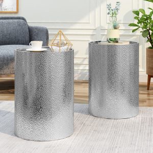 modern round hammered iron accent table (2 pack) nh609803