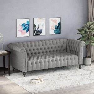 button tufted rolled back upholstered sofa nh931903
