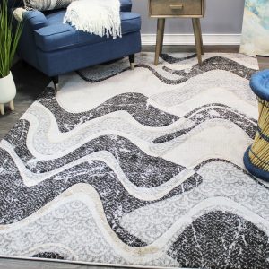natural geo jasmine modern wavy abstract gray/black area rug
