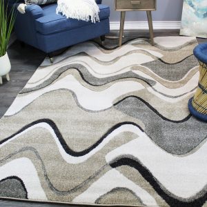 natural geo jasmine modern wavy abstract ivory/gray area rug