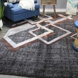 natural geo jasmine modern diamond abstract black/brown area rug