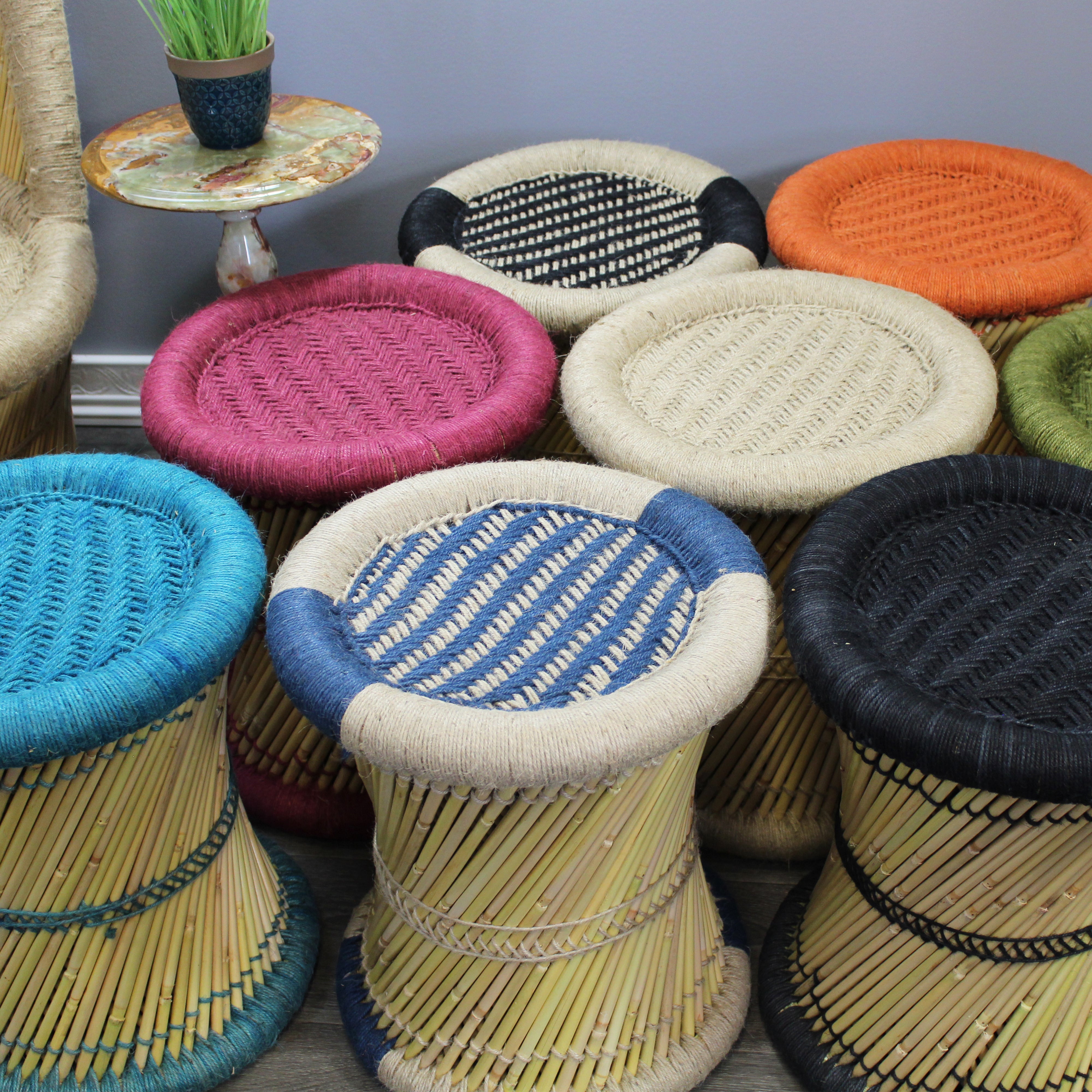 natural geo moray decorative handwoven jute accent stool (set of 2) natural geo moray decorative handwoven jute accent stool (set of 2)