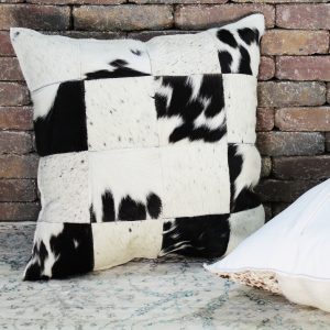 natural geo herd cowhide black/brown/white square decorative throw pillow