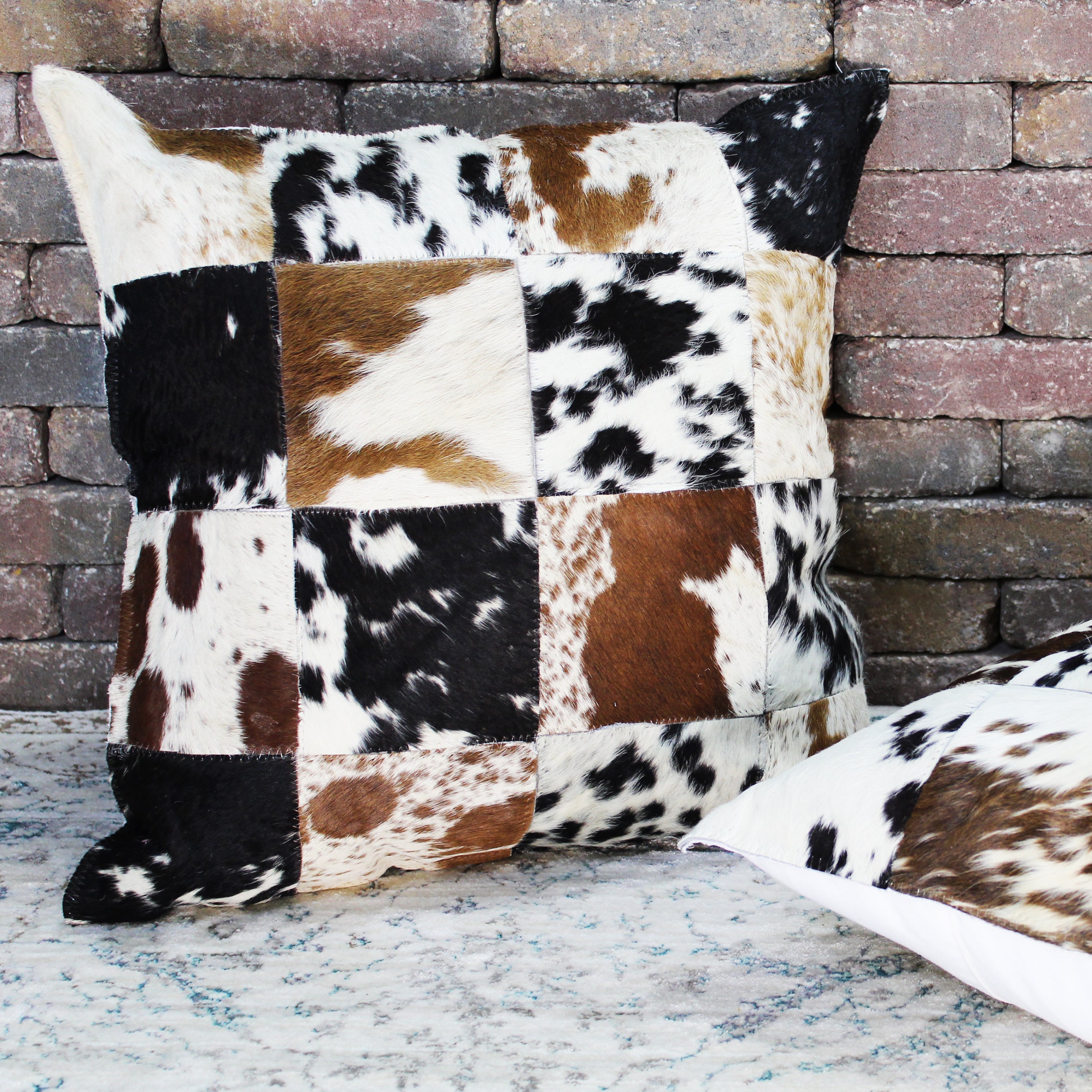 natural geo herd cowhide black/brown/white square decorative throw pillow natural geo herd cowhide black/brown/white square decorative throw pillow
