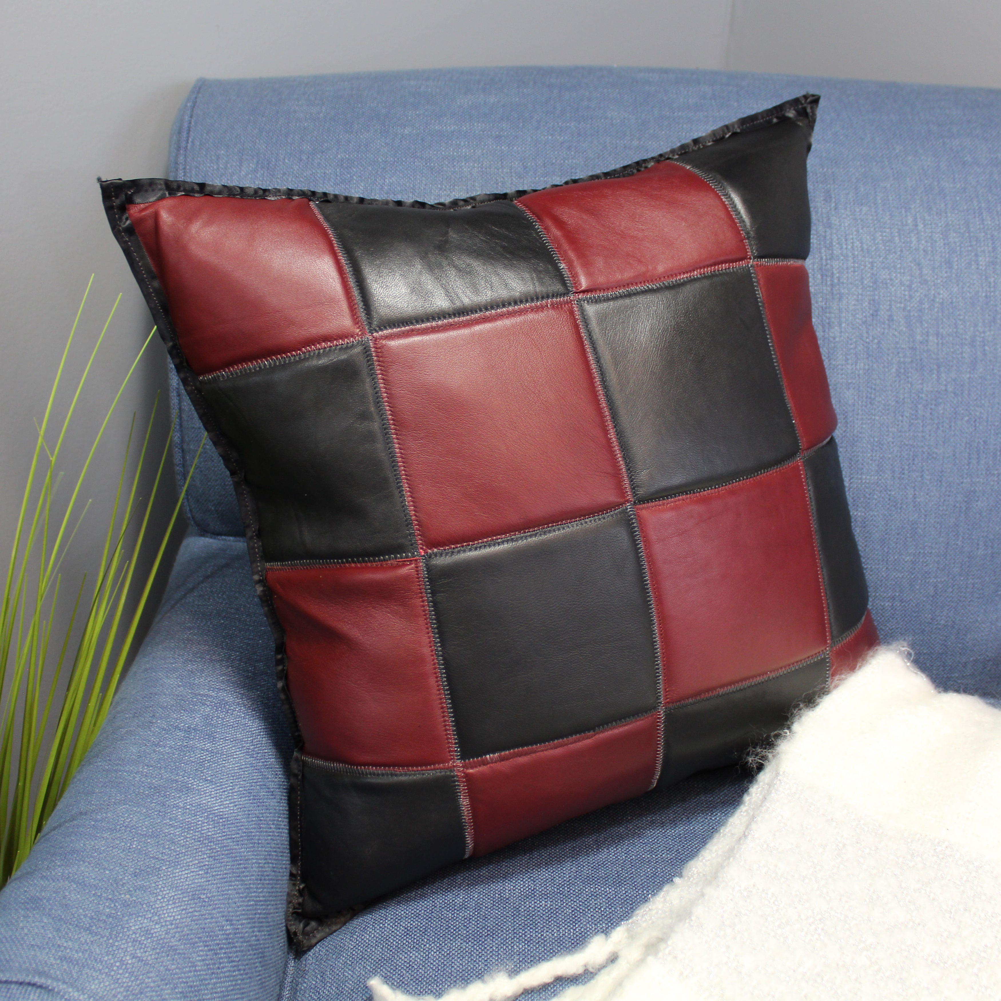 natural geo maroon/black voguish leather geometric pillow natural geo maroon/black voguish leather geometric pillow